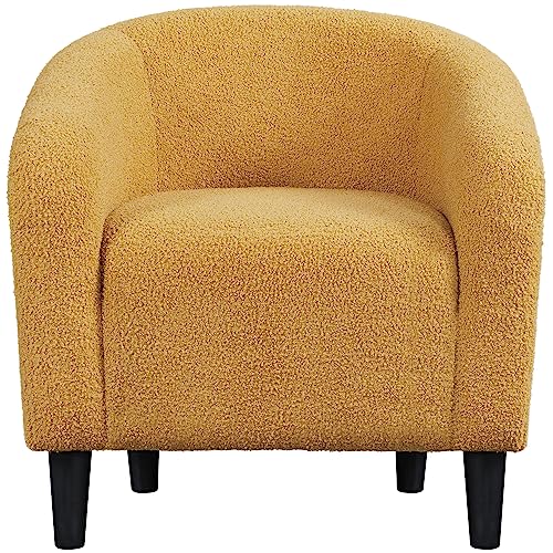 Topeakmart 25.5in Wide Small Sherpa Barrel Accent Chair, Mustard Yellow | Upholstered Furry Armchair, Compact Cozy Barrel Chairs with a Curved Silhouette for Small Spaces, Living Room Bedroom Corner - color: Mustard Yellow, style: Set of 1