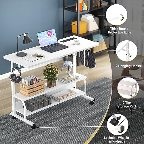 Armocity 39" Rolling Standing Desk with Charging Station for Couch Bed - color: White, size: 39''
