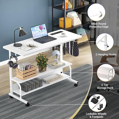 Armocity 39" Rolling Standing Desk with Charging Station for Couch Bed - color: White, size: 39''