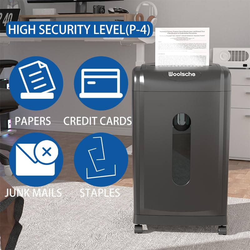 19-Sheet Heavy Duty Paper Shredder for Home Office P-4 Security Cross Cut Ultra Quiet 56 dB Operation 15 Min Continuous Run Auto Jam Reverse Large 7.93 Gallon Bin Shreds Paper Cardboard Credit Cards