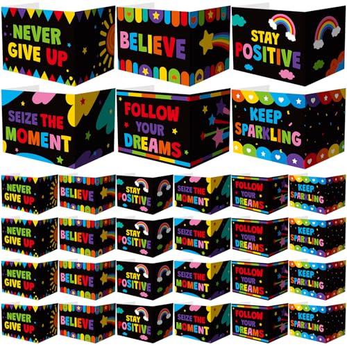 Honoson 24 Pcs Inspirational Privacy Folders for Students | Cardboard Desk Shields with Motivational Words, 6 Designs for Classroom Study, Tri-fold Exam Dividers, Bulk Test Boards - style: Colorful