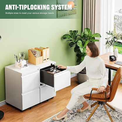 GarveeHome Heavy-Duty 2-Drawer Metal Filing Cabinet with Lock White - size: 26.18"H-2 Drawers