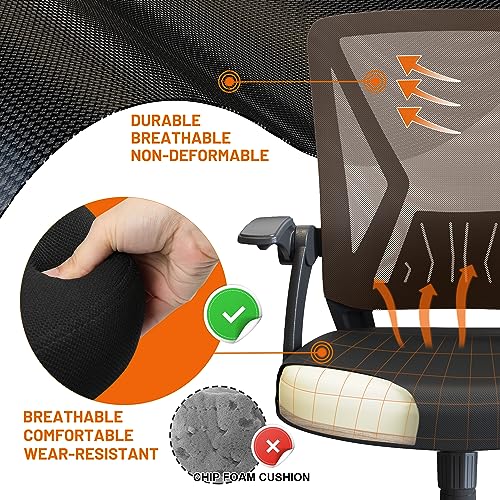 Mesh Office Chair Ergonomic Mid Back Swivel Black Mesh Desk Chair Flip Up Arms with Lumbar Support Computer Chair Adjustable Height Task Chairs