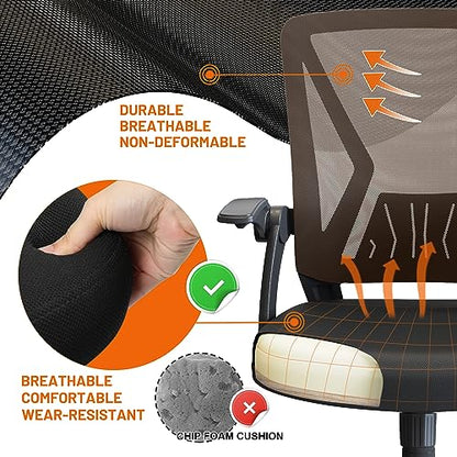 Mesh Office Chair Ergonomic Mid Back Swivel Black Mesh Desk Chair Flip Up Arms with Lumbar Support Computer Chair Adjustable Height Task Chairs
