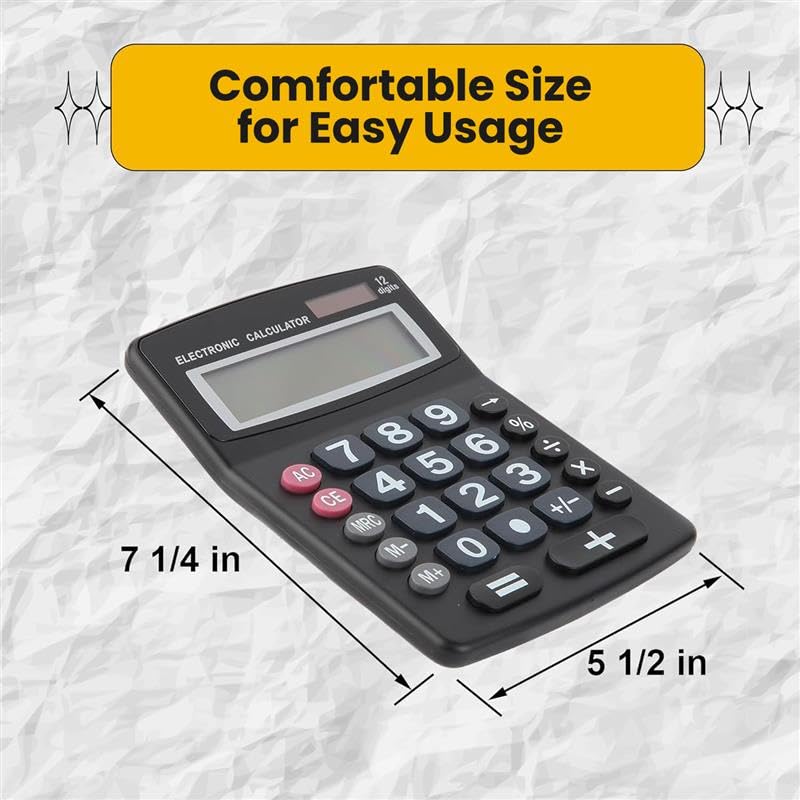 Lily's Home Jumbo 12-Digit Desktop Calculator (Black), Solar/Battery Dual Power, Large Tilted LCD Display, Big Button Design, Quiet Operation, for Office, School, Business & Home Use - color: Black
