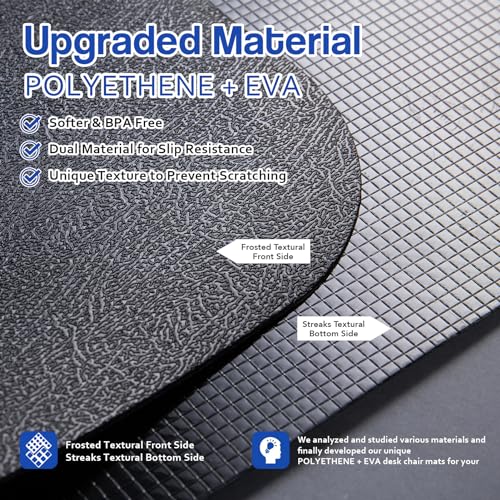 Office Chair Mat for Hardwood Floor: 53"x45" Large Black Rolling Chair Mat for Hard Wood and Tile Floor, Anti-Slip Heavy Duty Floor Protector Mat Under Computer Desk, Easy Glide Chair Mats for Home | Anti-Slip Rolling Chair Mat for Hard Wood and Tiles, Fl