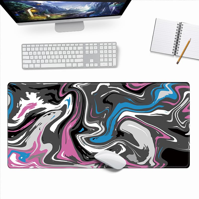 Rcege Large Gaming Mouse Pad Extended Desk Mat with Non Slip Stitched Edge - color: Abstract Purple, size: 23.6L x 11.8W inches