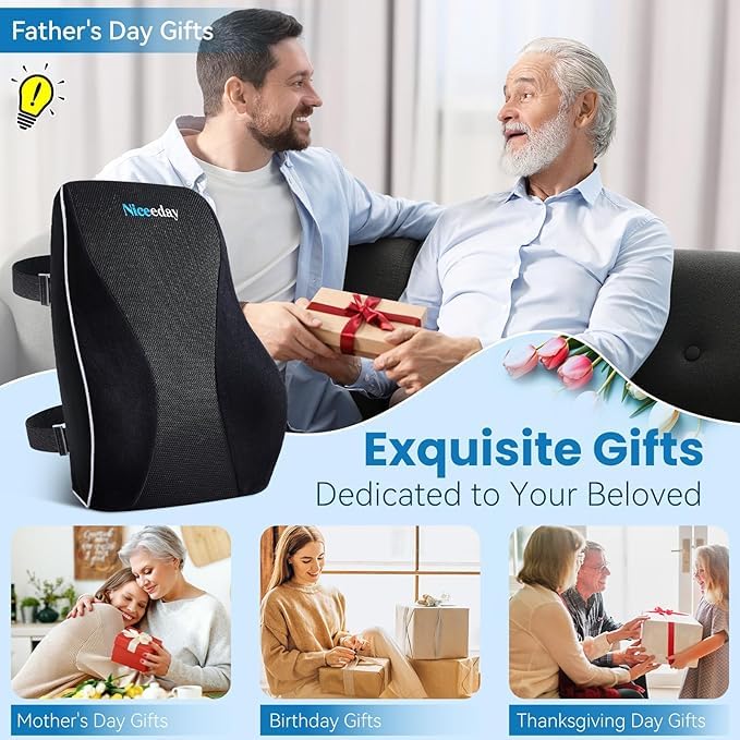 Lumbar Support Pillow for Office Chair Car, Gaming Chair Lower Back Pain Relief Memory Foam Cushion with Greeting Card,3D Mesh Cover Ergonomic Back Rest, Birthday Gift for Dad,Stocking Stuffers - size: Full Back Gift Box-17'*16'*5'