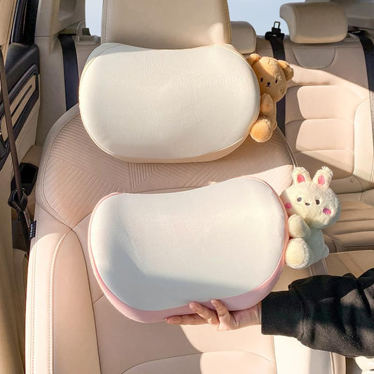 Cute Car Headrest Pillow 2PCS Bear Bunny Car Seat Neck Pillow Memory Foam Neck Support Cushions for Comfortable Driving Easy Install & Washable (Pink+Brown) - color: Pink+brown