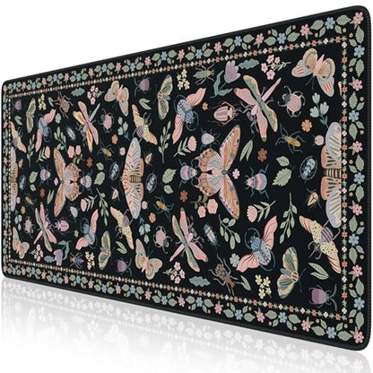 iCasso Black Large Mouse Pad, Desk Matt for Desktop, Insects | XXL Desk Mat for Keyboard and Mouse, Anti-Slip Big Mousepad Computer Mat with Stitched Edges - color: Insect-black