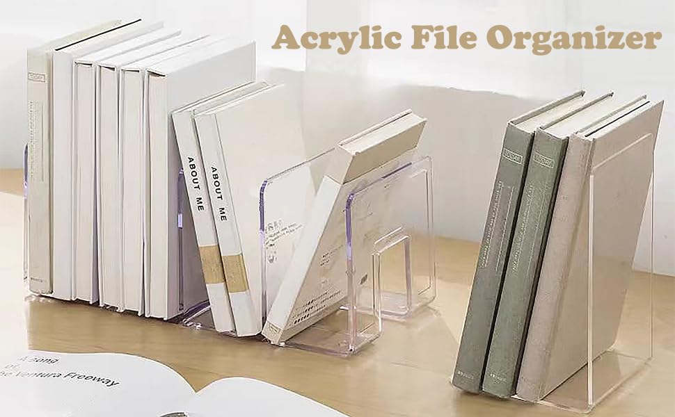 4 Pack Clear Acrylic File Organizer, Purse Organizer, File Sorter Desktop File Folder Organizer for Book, Envelopes, Mail, Document, Notebook, Office Supplies, Handbag