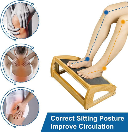 StrongTek Wooden Under Desk Footrest, 3 Heights, 400 lb, Anti-Slip, Natural | Wide Non-Slip Platform, Stable Wooden Frame, Three Height Options, Office, Gaming, Reading and Sofa Leg Support - color: Natural