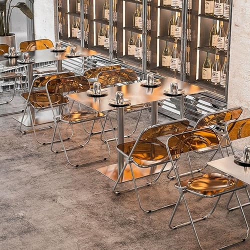 Acrylic Folding Chair, Stackable Foldable Seat with Chrome Frame | Clear Plastic Vanity Chair for Home Office, Lightweight Side Chair for Party, Banquet, Space Saving Dining Chair, Tawny - color: Tawny
