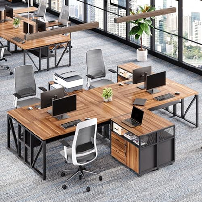 LITTLE TREE 63-Inch Office Desk with 31.5-Inch Lateral File Cabinet, Study Writing Desk Computer Desk for Home Office - color: Brown