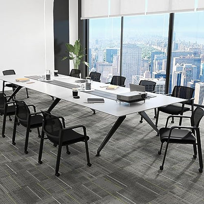 COSTWAY Stackable Office Guest Chairs Set of 6 with Wheels and Armrests | Conference Room Chairs with Mesh Backrest and Upholstered Seat, Ergonomic Waiting Room Chairs for Office Home Reception Area - size: 6 Pack, style: with Wheels