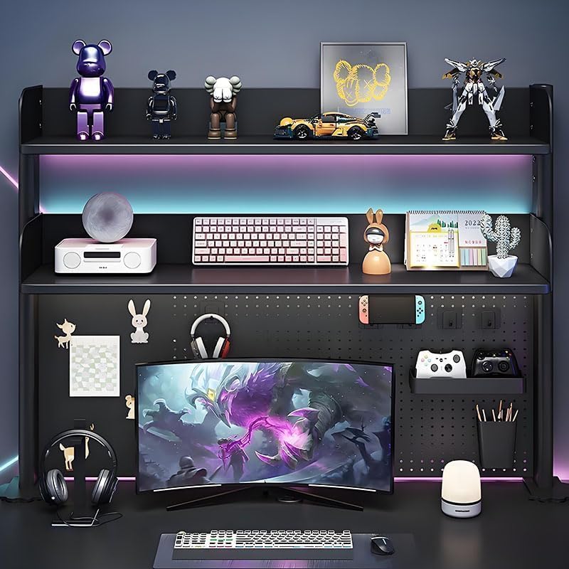 Clamp On Desk Pegboard Shelf - Metal Desktop Organizer Hutch with 2 Shelves | Storage and Display, Desk Add-On Shelf for Office, Dorm Room, Bedroom, Black, 39.3In - size: 39.3"