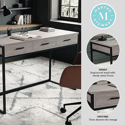 Martha Stewart Ollie Home Office Desk with 3 Drawers in Gray Wood Grain with Oil Rubbed Bronze Hardware - color: Gray Top/Oil Rubbed Bronze Frame