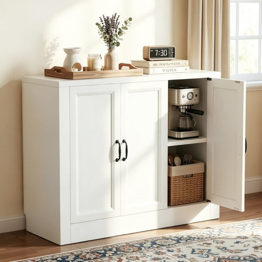 39" Modular Buffet Sideboard Cabinet, Expandable Storage Cabinet System, 3-Door Coffee Bar Cabinet with Adjustable Shelves, Waterproof Media Console for Living Room, White - color: Vintage Warm White, size: 40"x14"