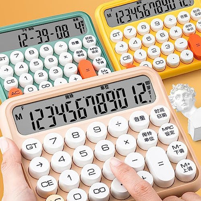 Large LCD Display Calculator, Big Button 12 Digit Mechanical Desktop Calculator with Anti Slip Bottom Pad, Removable Keycaps, Auto Shutdown Function for Office (Milk Tea Color)
