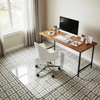 36"x48" Tempered Glass Office Chair Mat for Carpet & Hardwood Floor | 1/5" Thick Clear Floor Protector Desk Chair Mat with Rounded and Polished Edges, Resist Scratching, Cracking, Curling - size: 36"x48"