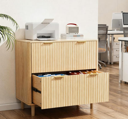 Bonnlo 2 Drawer File Cabinet, Home Office Filing Organizer, for Letter Legal A4 Size File Folder Storage, Modern Style Fluted Design, Wood Lateral Filing Cabinet, Printer Stand, Archivador, Oak