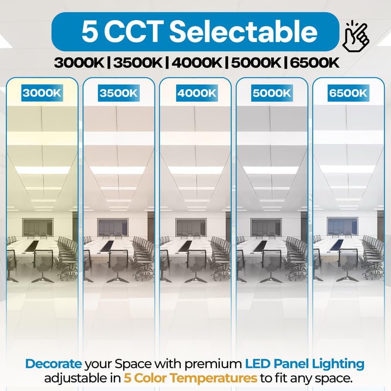 6 Pack 2x4 LED Flat Panel Light for Drop Ceiling, 9360lm Selectable 30W/40W/50W/60W/72W, Color Temperature 3000K/3500K/4000K/5000K/6500K, 0-10V Dimmable, 120-277V, ETL - size: 6 Pack - 2x4 FT