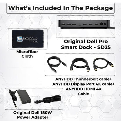 Dell Pro Smart Dock SD25 Bundle - 10Gbps, 3 Year Warranty, Supports Dual/Triple Monitors & 4K Displays with 180W Power Adapter, Anyhdd HDMI, DisplayPort, USB C Cable, Cloth - Docking Station - style: Dell SD25 New