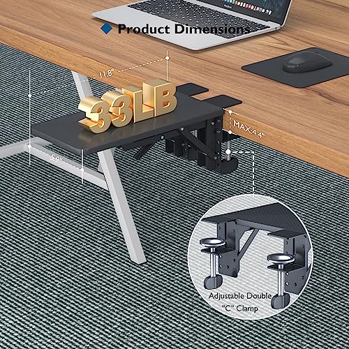 BONTEC Desk Extender Tray, 11.8 x 5.9 Inch, Black Carbon Fiber | 90° Foldable Elbow Support, Table Mount Arm Wrist Rest Shelf, Clamp on Computer Arm Rest, Easy to Install, Office & Home Use - color: Black Carbon Fiber, size: 11.8"*5.9"(30cm*15cm)