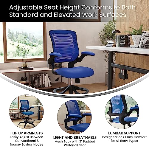 EMMA + OLIVER Mid-Back Blue Mesh Drafting Chair - color: Blue