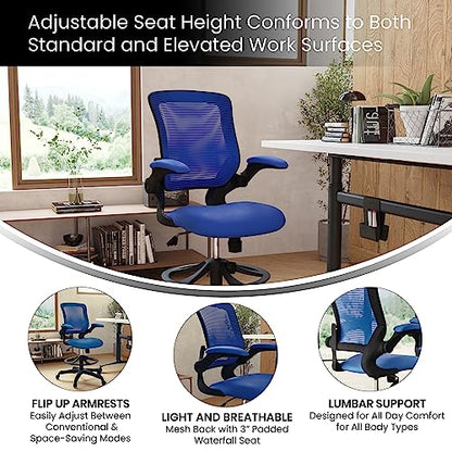 EMMA + OLIVER Mid-Back Blue Mesh Drafting Chair - color: Blue