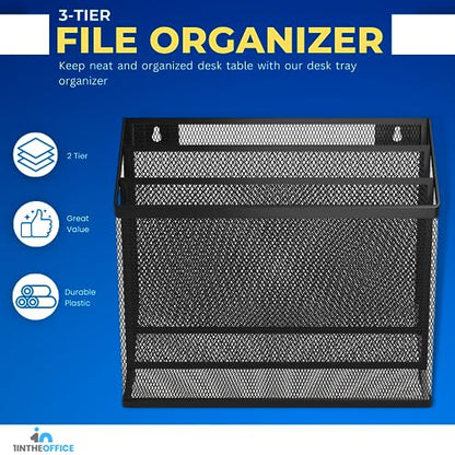 1InTheOffice 3 Tiers File Folder Organizer, Desk Sorter, Black Mesh