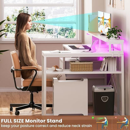 Aheaplus L Shaped Desk with File Drawer, Reversible L Shaped Gaming Desk - color: White