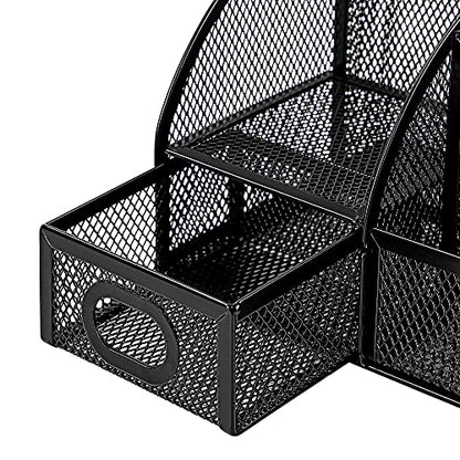 Amazon Basics Mesh Pen Holder and Desktop Desk Organizer, Office Caddy Storage for Writing Utensils, 9.1 x 5.9 x 5.5 inches, Black - style: Pen Holder Organizer