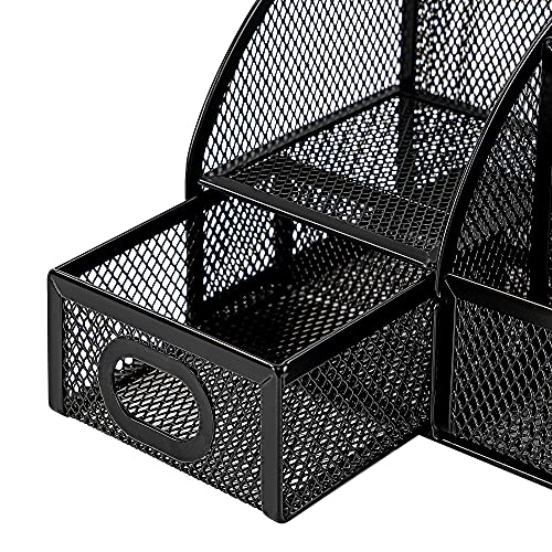 Amazon Basics Mesh Pen Holder and Desktop Desk Organizer, Office Caddy Storage for Writing Utensils, 9.1 x 5.9 x 5.5 inches, Black - style: Pen Holder Organizer