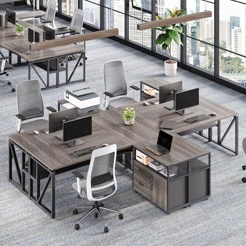 LITTLE TREE 63-Inch Office Desk with 31.5-Inch Lateral File Cabinet, Study Writing Desk Computer Desk for Home Office - color: Grey