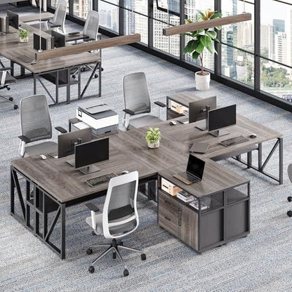 LITTLE TREE 63-Inch Office Desk with 31.5-Inch Lateral File Cabinet, Study Writing Desk Computer Desk for Home Office - color: Grey