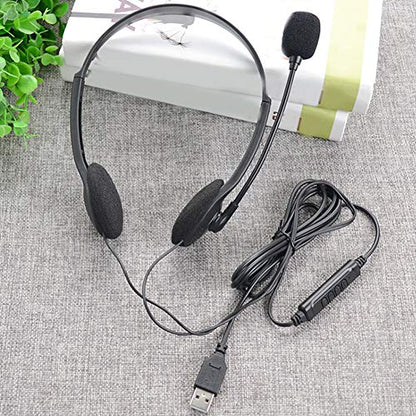USB Computer Headset, PC Headphone with Clear Chat Microphone, Lightweight On-Ear Wired Headset for Business, Skype, Webinars, Online Education, Call Center (Color:900, Black)