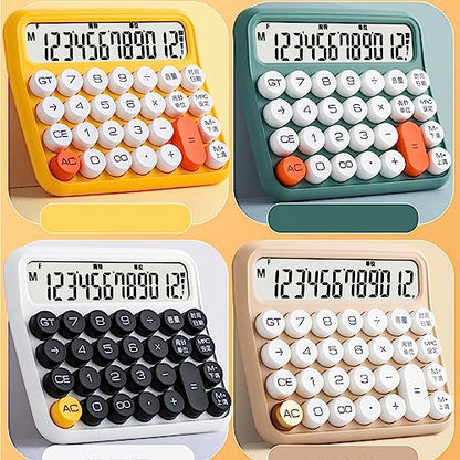 Large LCD Display Calculator, Big Button 12 Digit Mechanical Desktop Calculator with Anti Slip Bottom Pad, Removable Keycaps, Auto Shutdown Function for Office (Milk Tea Color)