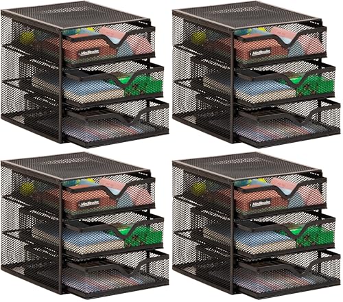 Mind Reader Desktop Accessory Storage, Desk Supplies, Organizer, Office, Metal Mesh, 6.25" L x 6.5" W x 6.5" H, Black (Pack of 4) - size: 6.25"L x 6.5"W x 6.5"H (Pack of 4)