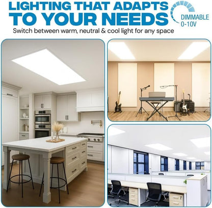 16 Pack 2x4 LED Flat Panel Light for Drop Ceiling, 9360lm Selectable 30W/40W/50W/60W/72W, Color Temperature 3000K/3500K/4000K/5000K/6500K, 0-10V Dimmable, 120-277V, ETL - size: 2X4 FT LED 16 Pack