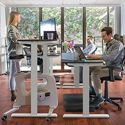 Sit to Stand Workstation Frame, Manual Height Adjustable Standing Desk Frame w/ Foldable Hand Crank, Cable Tray & Hanging Hook, Adjustable Footpads, Ergonomic Desk Frame for Home Office, Black (WHITE) - color: White