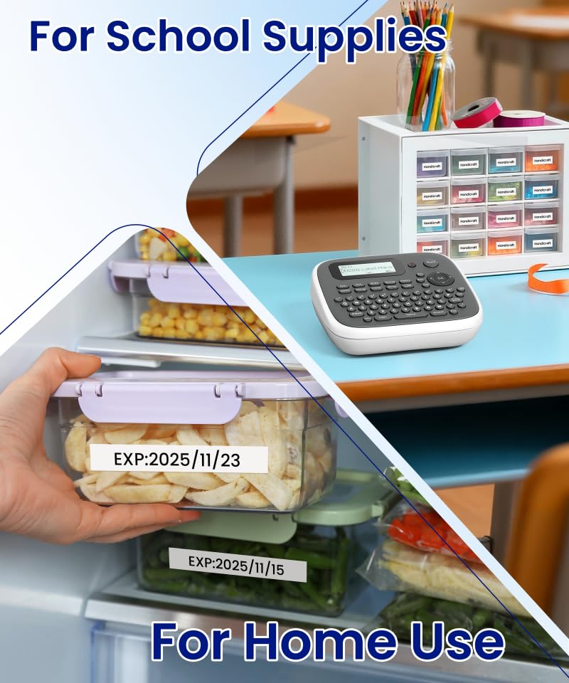 Label Maker Machine with Tape, Label Maker Waterproof Labels 12mm, D210s Laminated Labeler Machine, Multi Icons Borders & One-Touch Keys, Labelmaker for Home Use/School Office Supplies - color: Grey, style: label maker with 1 tape
