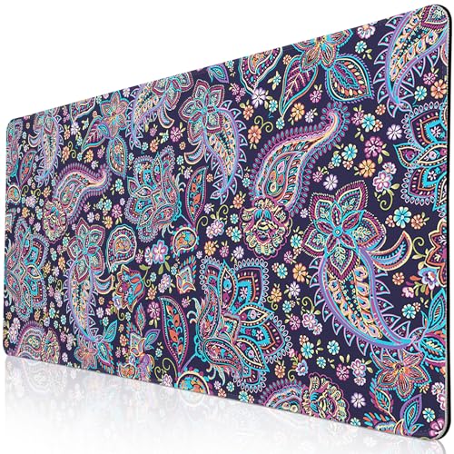 Mouse Pad Paisley Floral, Desk Mat for Desktop, Boho Flowers Anti-Slip Desk Pad Extended XXL Large Gaming Mouse pad Stitched Edges Water Resistant Computer Laptop Keyboard Desk Mat for Women Girls - color: Paisley Floral, size: 31.5L x 15.7W inches
