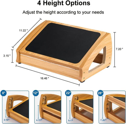 StrongTek Wooden Under Desk Footrest, 3 Heights, 400 lb, Anti-Slip, Natural | Wide Non-Slip Platform, Stable Wooden Frame, Three Height Options, Office, Gaming, Reading and Sofa Leg Support - color: Natural