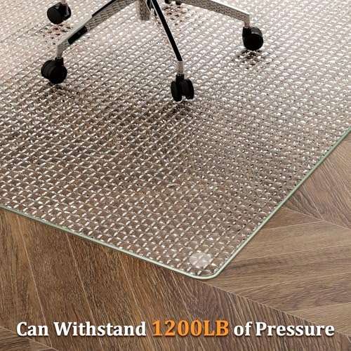 GLSLAND 46"x55" Tempered Glass Chair Mat – Checkered Patterned Desk Mats - color: Clear01, size: 46" x 55"