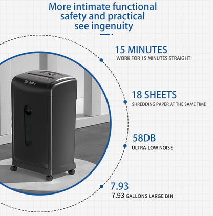 19-Sheet Heavy Duty Paper Shredder for Home Office P-4 Security Cross Cut Ultra Quiet 56 dB Operation 15 Min Continuous Run Auto Jam Reverse Large 7.93 Gallon Bin Shreds Paper Cardboard Credit Cards
