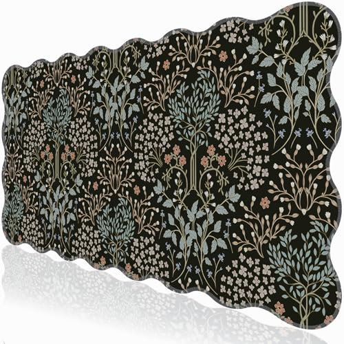 L-SPOUTTO Black Mouse Pad,Scalloped Desk Mat XXL Botanical Gaming Mousepad | 35.4x15.7in Large Non-Slip Base Keyboard Pad Waterproof Desktop Mat for Laptop Computer Game Home Office,Seamless Plants - color: Plants