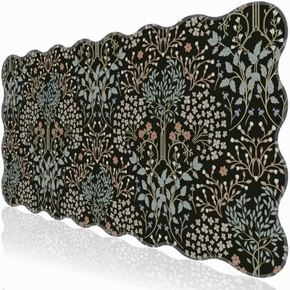 L-SPOUTTO Black Mouse Pad,Scalloped Desk Mat XXL Botanical Gaming Mousepad | 35.4x15.7in Large Non-Slip Base Keyboard Pad Waterproof Desktop Mat for Laptop Computer Game Home Office,Seamless Plants - color: Plants