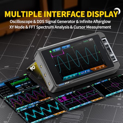 FNIRSI DS215H 2-in-1 Handheld Oscilloscope 50MHz, 2 Channel Digital Portable Oscilloscope DDS Signal Generator, 250MS/s Sampling, 1Kpts Record Length, 3.5-inch IPS Screen, Waveform Storage and Export