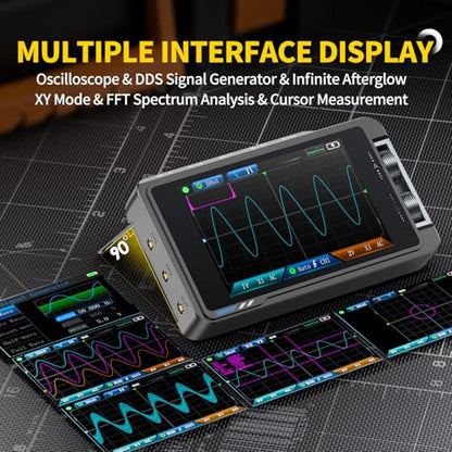 FNIRSI DS215H 2-in-1 Handheld Oscilloscope 50MHz, 2 Channel Digital Portable Oscilloscope DDS Signal Generator, 250MS/s Sampling, 1Kpts Record Length, 3.5-inch IPS Screen, Waveform Storage and Export